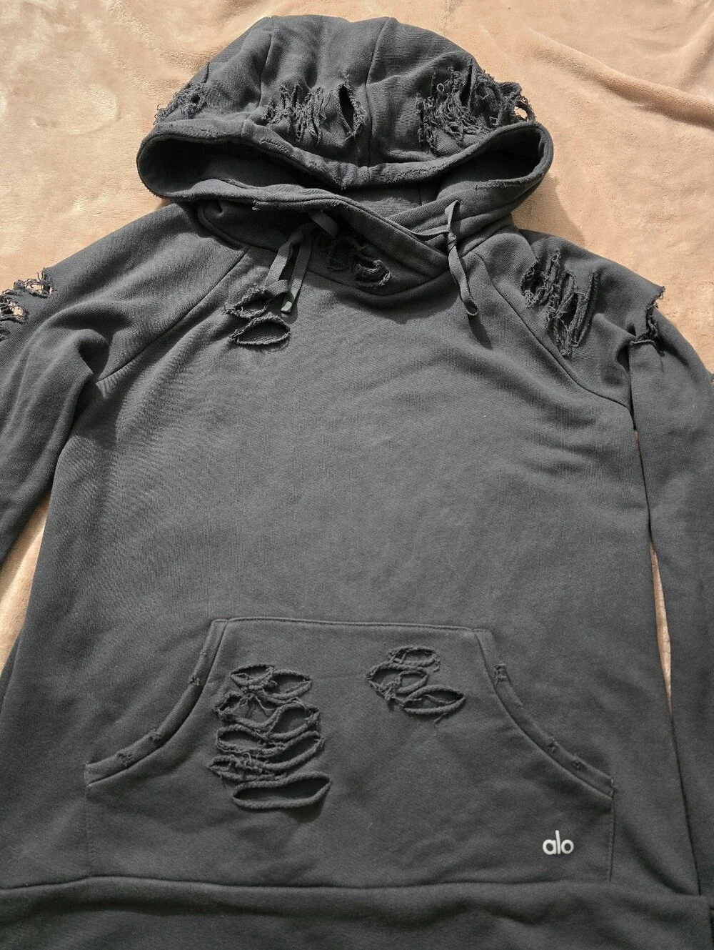 Alo Yoga distressed and ripped hoodie, edgy grunge design ssize Medium